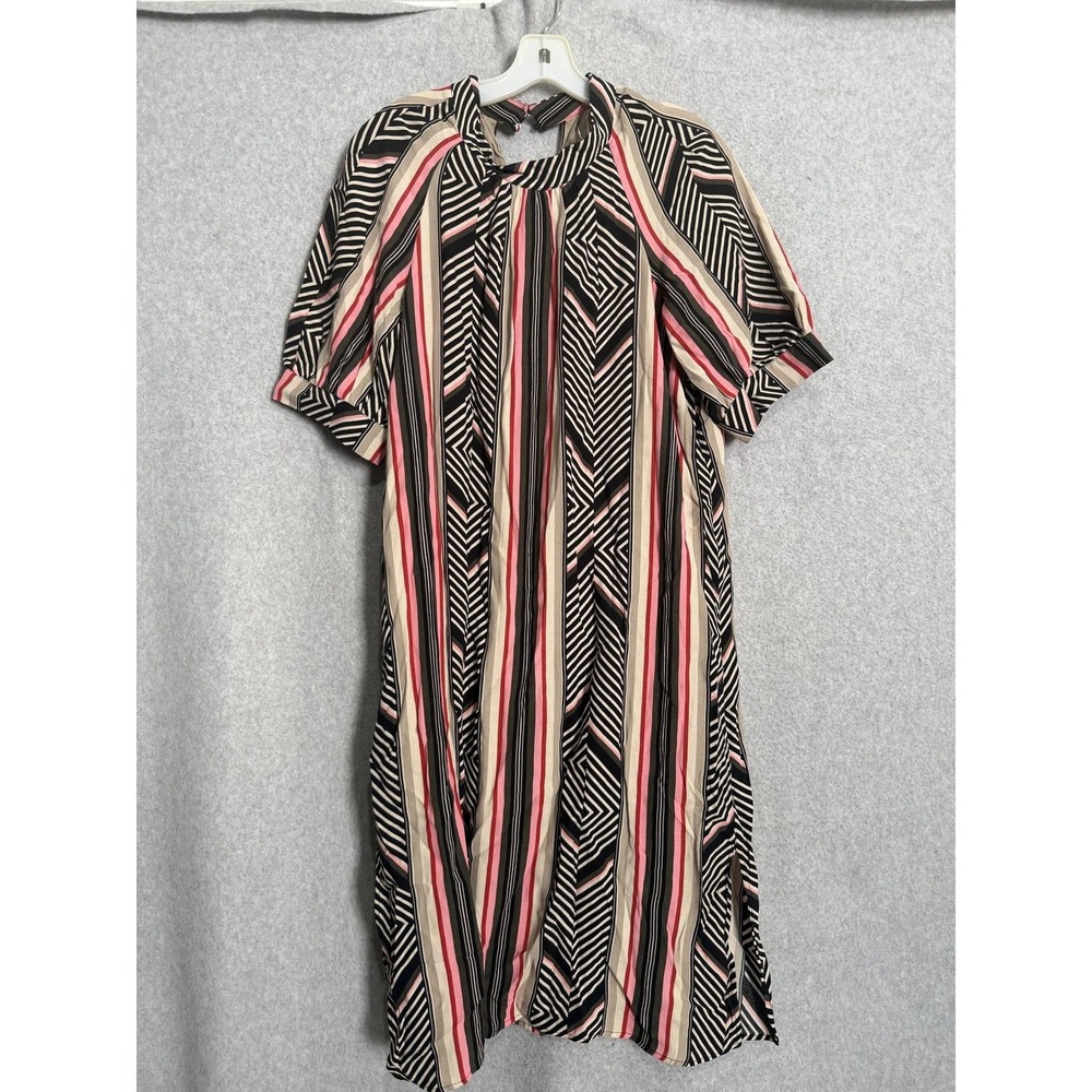 Anthropologie Dress Womens MP Multicolor Geometric High Neck Shift Midi Lined